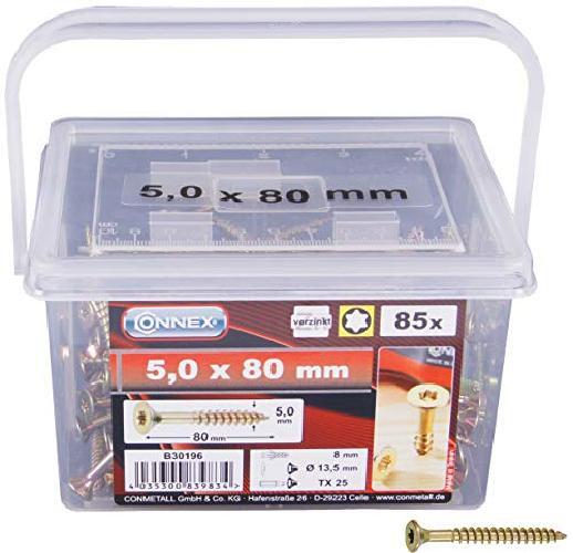 Connex B30196 Viti Universali 5,0x80 TX - Secchio 140 Pezzi per Legno