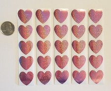 25 HEART STICKERS/PINK HOLOGRAPHIC HEART STICKERS/VALENTINES HEART LABELS SEALS
