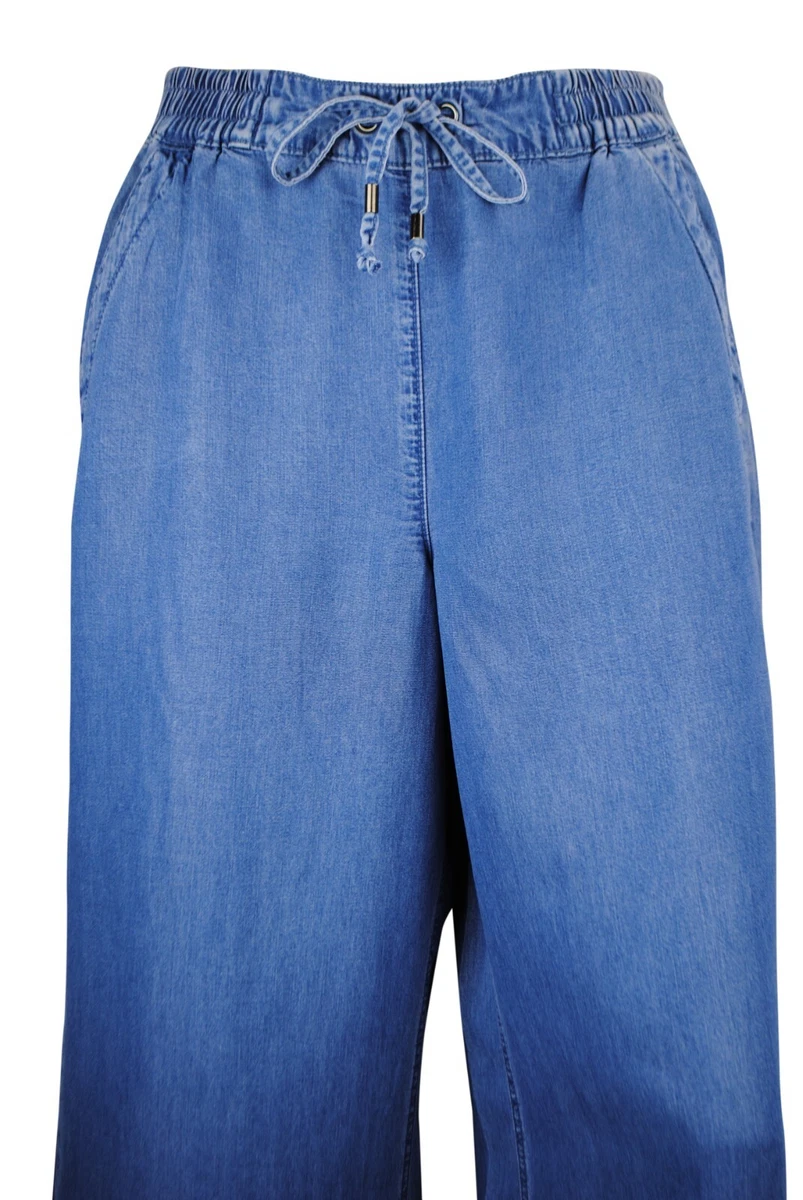 Nutmeg Womens Denim Crop Trousers Wide Leg Tie Up Blue Size 8 10 12 14 16 18 20
