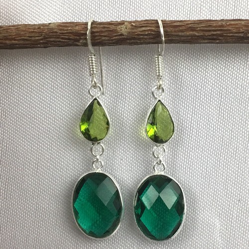 Boucles D'Oreilles En Argent Sterling 925 Fait Main En Péridot Et Topaze 2,36&quot
