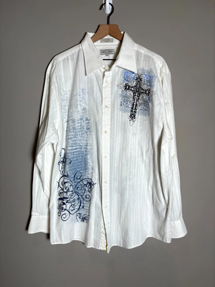 Camisa De Colección Y2K Ochenta y Ocho Blanca Estilo Gótico Aflicción Estampado Abotonada Talla XXL Foto 2 de 4