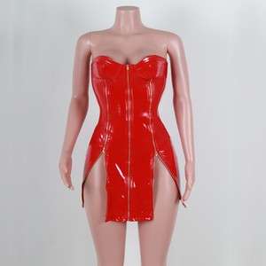 red leather zip dress