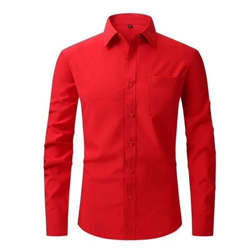 Men's Stretch Slim Fit Button Up Long Sleeve Solid Color Dress Shirt Formal Tops - Picture 13 of 39
