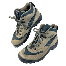 Hi-Tec Lady Idaho Hiking Boots Size 7 Brown Suede Green Cordura Model 4727