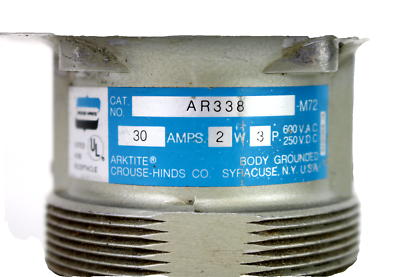 Réceptacle Crouse-Hinds AJN094M M3 AR338 - 3 Pôles, 30A, 250VDC/600VAC, Neuf Sans Boîte
