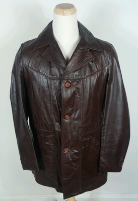 Vintage Brown Leather Jacket Zip Liner Sears 42 Tall Mod Retro
