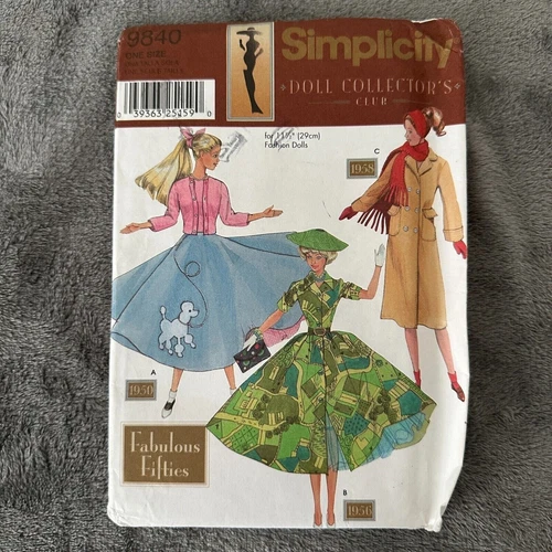 Simplicity 9840 Barbie Doll Clothes Pattern 11.5" Uncut Vintage 1950s Style