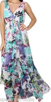 4pcs- Beautiful Formal and Elegant Flowing Georgette Floral Print Dress