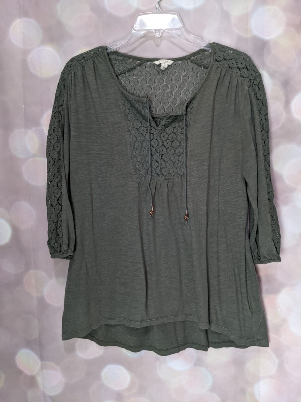 Sonoma Green Peasant Style 3/4 Sleeve Lace Accent Size Large RN73277 eBay