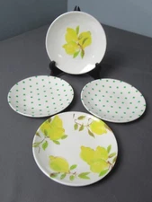 4 Kate Spode NY Luncheon Dessert Plates - Yellow Lemons w/ Green Dots - c4 vh