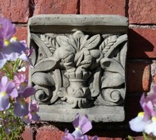🇬🇧STONE GARDEN FRUIT LEAF FLORAL SQUARE TILE WALL PLAQUE ANTIQUE STYLE 🌸🌿