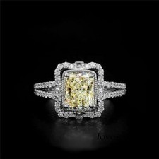 2.20CT Radiant Cut Real Citrine 925 Sterling Silver Engagement Wedding Ring