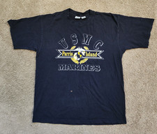 Vintage USMC Marines Shirt Mens Large Parris Island USA Made Black