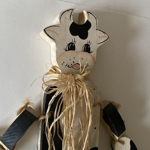 vintage 3 B&W cow bathroom decor Handmade whimsical sign+ puppet+ TP holder EUC - Picture 5 of 9