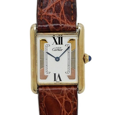 Cartier Tank 23mm Gold, Brown White Dial Quartz Water Resistant Watch #UW340