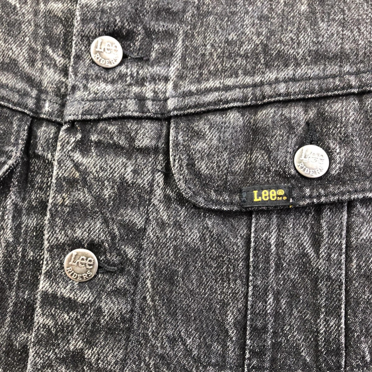 Vintage Lee Riders Jacket Mens Medium Black Denim Button Acid Wash