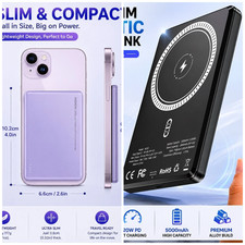 Fast Magnetic Power Bank Wireless Charger 5000mAh 20W iPhone Android Universal 1