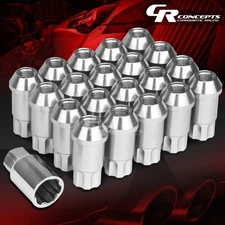 SILVER 20PCS M12X1.25 JDM STYLE 25MM OD 50MM TALL ALUMINUM RIMS LUG NUTS+KEY