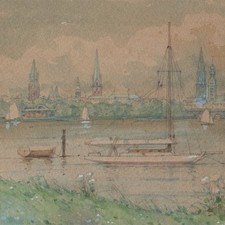 Oscar B&ouml;gel Hamburg Au&szlig;enalster Historische Ansicht sign Unikat Aquarell 20 Jhd
