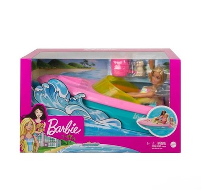 Barbie Doll Toy Boat Playset with Pet Puppy, Life Vest