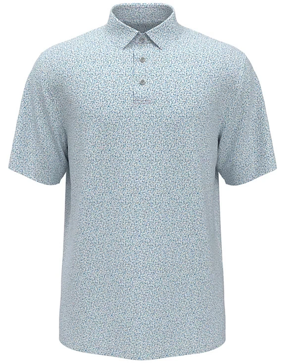 PGA TOUR MEN'S MICRO GEO-PRINT POLO SHIRT - SIZE: MEN L - BLUE/WHITE