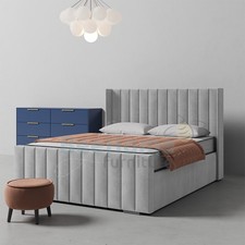 OTTOMAN STORAGE BED PANEL PLUSH VELVET UPHOLSTERED BED FRAME- WINGED HEADBOARD
