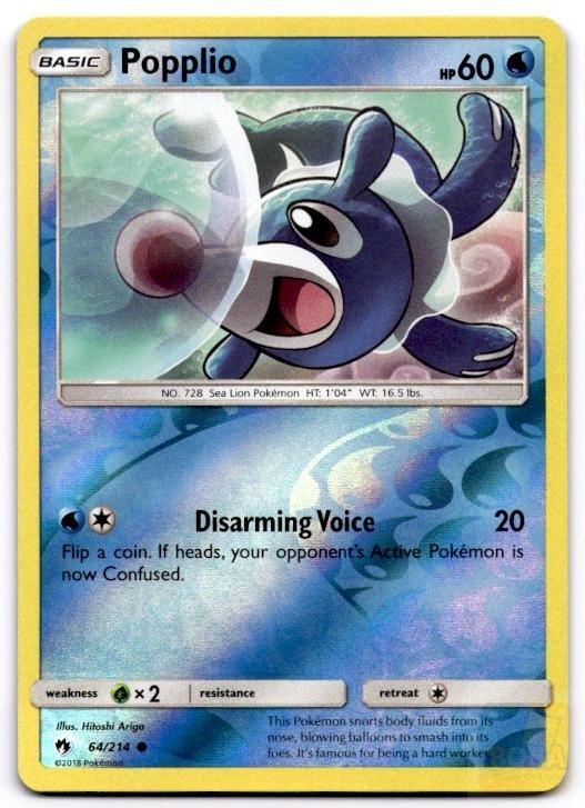 Popplio 64/214 Common Lost Thunder Pokemon Reverse Holo Near Mint