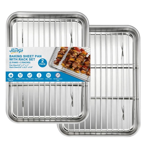 Small Stainless Steel Baking Sheet with Rack Set 9.2x7x1 Inch Oven Pan ...