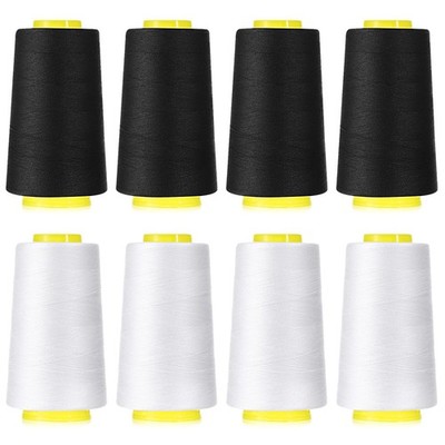 40S/2 Polyester Sewing Thread Spools Black White 3000 Yard Serger 8 PCS