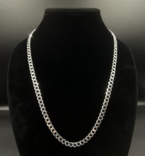 24.25  925 Solid Sterling Silver Diamond Cut Curb Chain 32.82g  6.7MM BS Italy