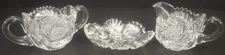 AMERICAN BRILLIANT Cut Glass Oblong Relish Dish Cream & Sugar Dishes Set Hobstar