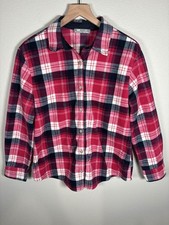 Women's Pink Plaid Flannel Fleece Button Up Shirt M