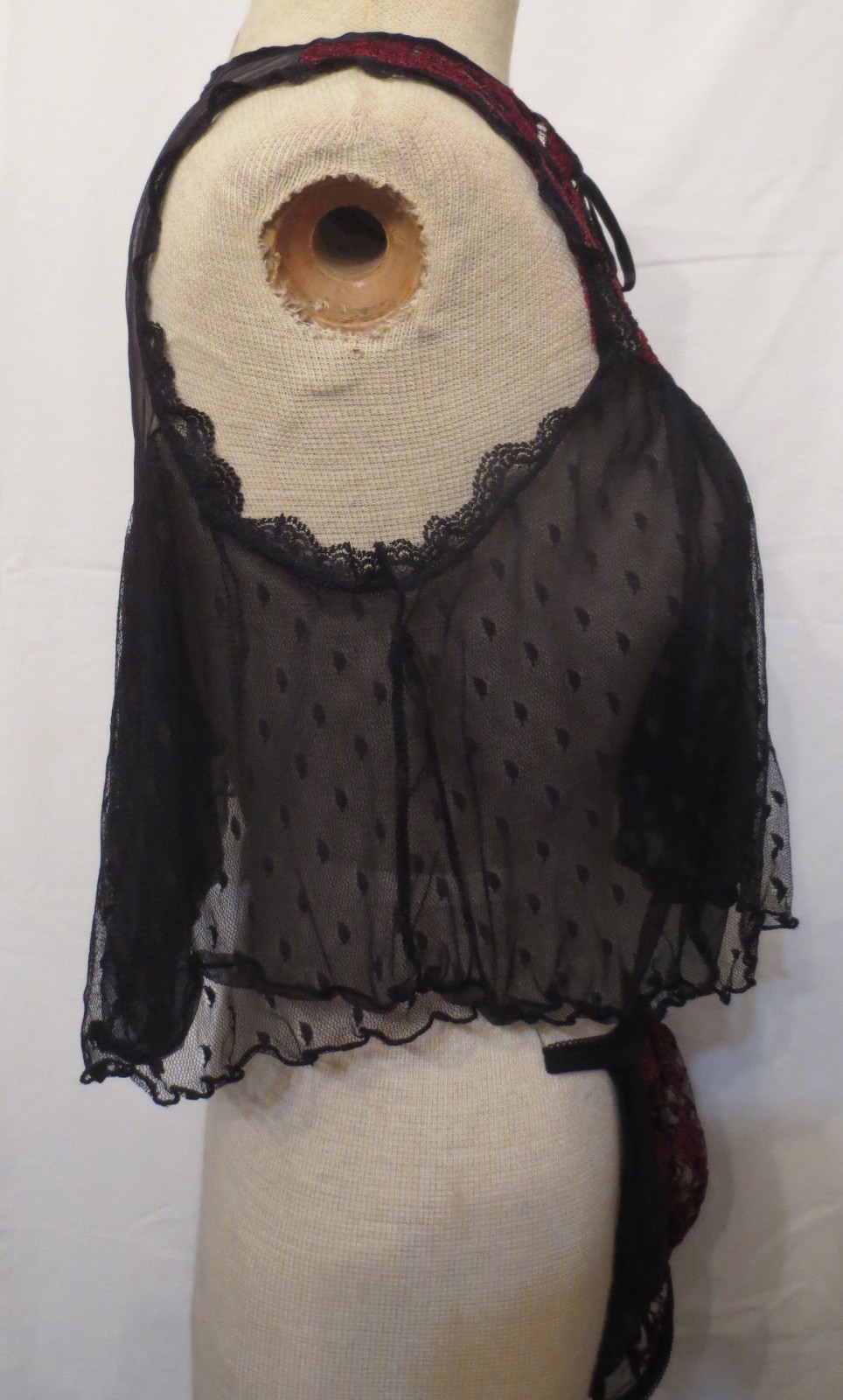 Vtg Alana Gale  Intimates  Red Black Lace Babydoll Crop top string bikini