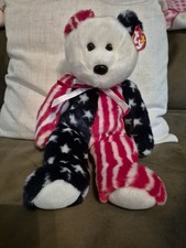 TY BEANIE BUDDY SPANGLE BEAR - WHITE FACE - GREATT CONDITION - RETIRED WITH TAGS