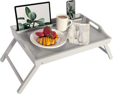 Extra Large Wood Bed Tray, Lap Tray, Lap Desk with Phone Holder Calming Gray