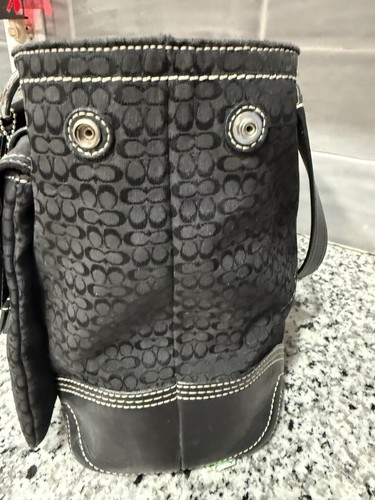 COACH Soho Tote Signature Monogram Black Leather/Canvas Satchel Y2K EUC - Picture 7 of 13