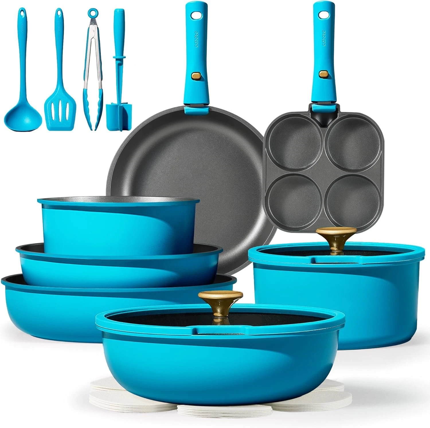 21pcs Pots & Pan Set Nonstick Cookware Set Detachable Handle Induction Kitchen