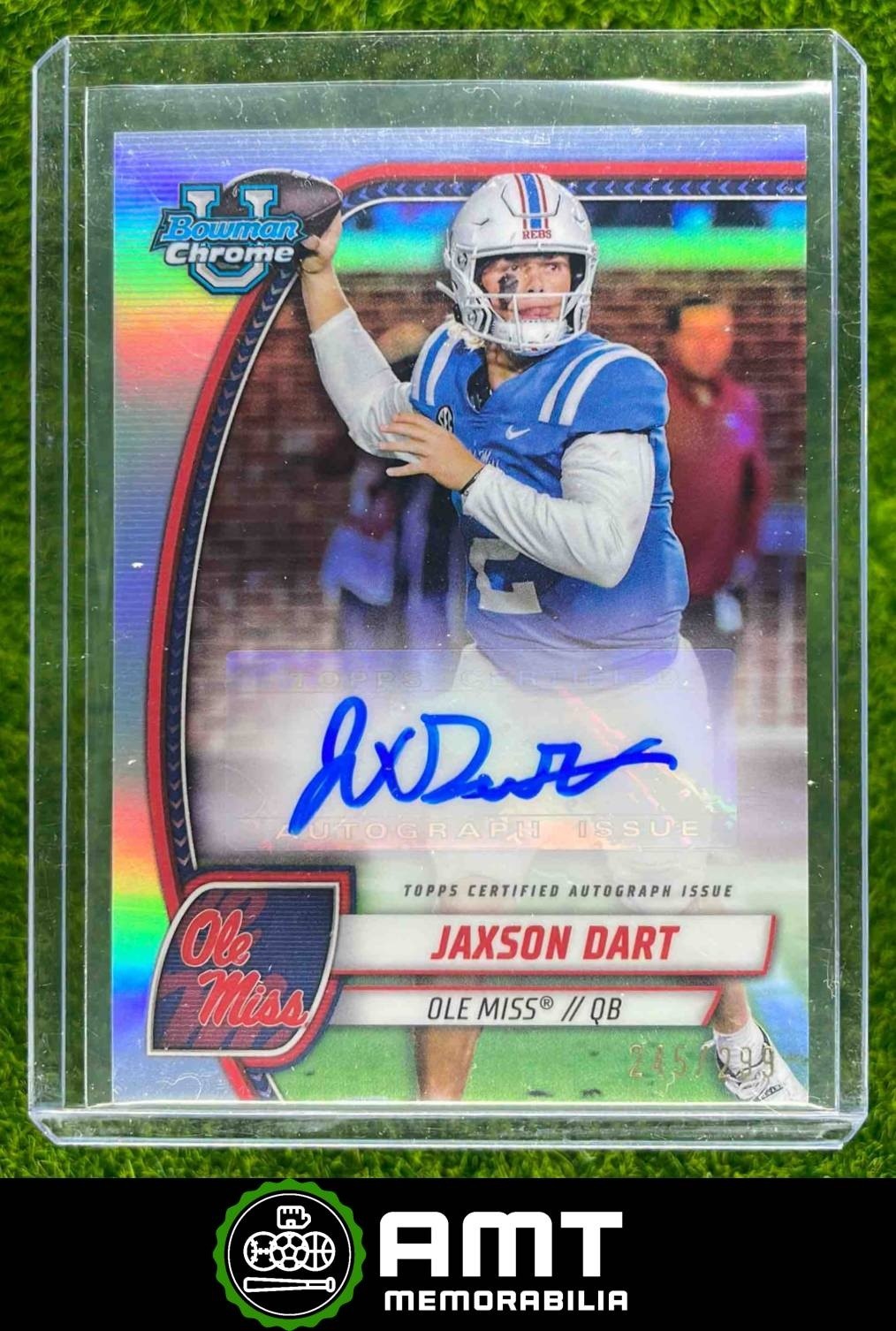 Jaxson Dart Auto 2024 Bowman Chrome University 245/299 Prospect Refractor PA-JDA