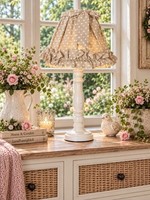 Clayre & Eef Tischlampe 42Cm Beige Weiß Herzen Lampenschirm Lampenfuß Holz Weiß