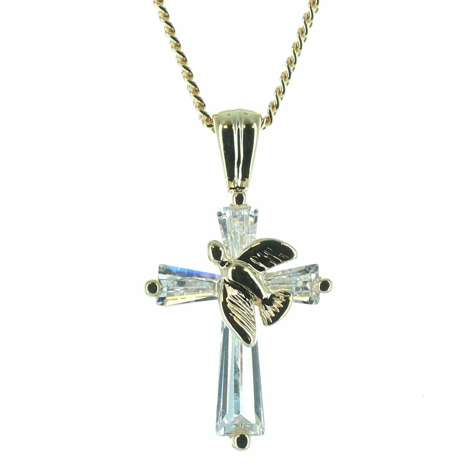 Parure croix et colombe en plaqué or, collier délicat pour tenue de fête
