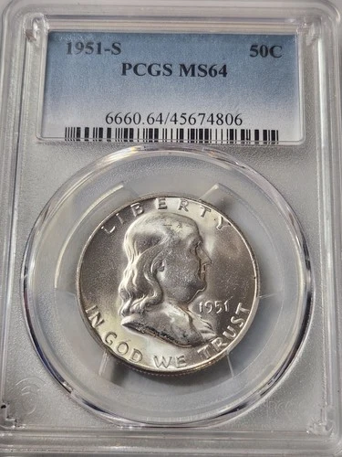 1951-s Franklin Half Dollar PCGS MS-64