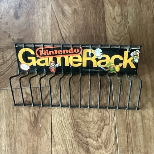 Nintendo Game Rack Metal Cartridge Holder Black 1989 Vintage Original Label