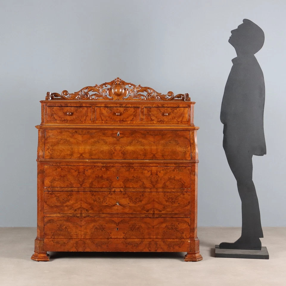 Antica Ribalta Biedermeier Mogano con Cassetti Austria XIX Secolo Originale - Immagine 3 di 4