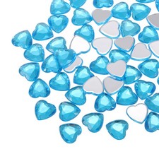 40Pcs Acrylic Heart Rhinestone 12mm Flat Back Gems Stickers, Lake Blue