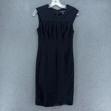 Banana Republic Sheath Dress Womens 0 Black Sleeveless Pleated Neck Career