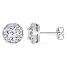 AMOUR Diamond Accent Round Halo Stud Earrings In Sterling Silver