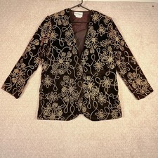 Vintage Tres Paquette Velvet Blazer Jacket Women s Size S Black Gold USA Floral