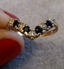 Vintage 9ct Gold Sapphire and Diamond Wishbone ring - Size Q