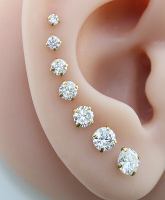 16G/18G/20G Moissanite Stud Earrings & Cartilage Nose Gold PVD   Hypoallergenic