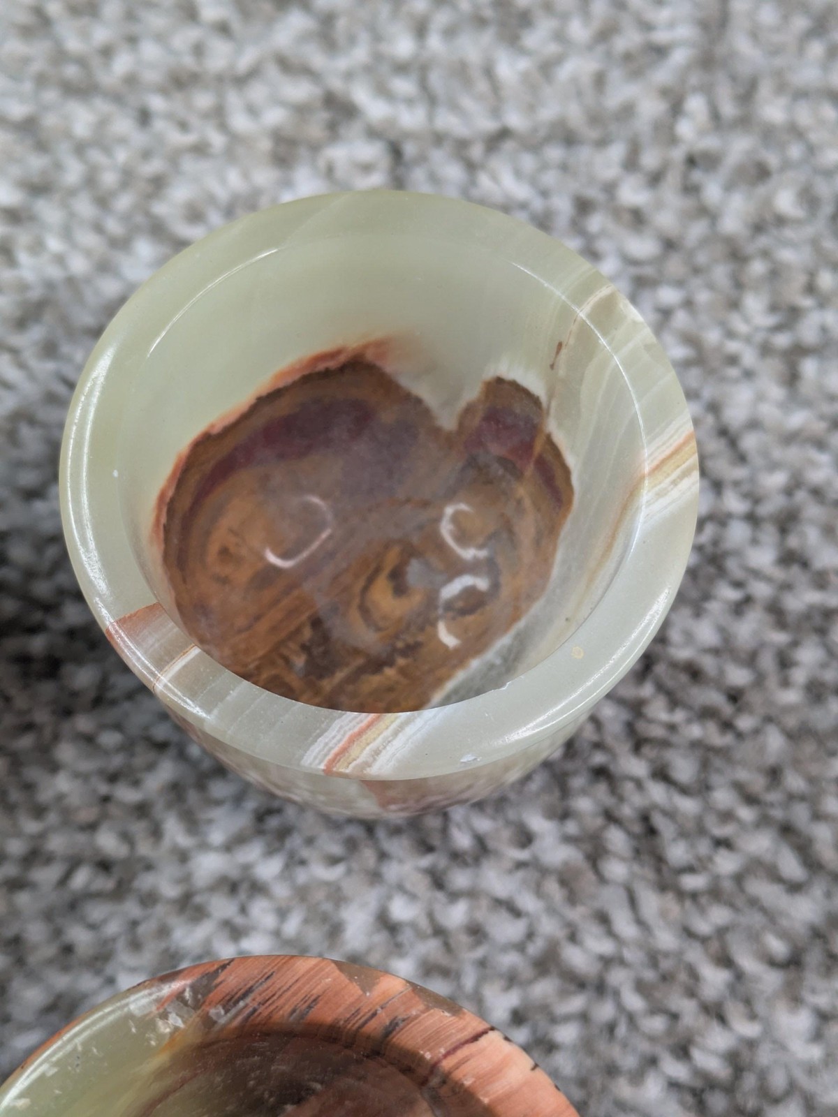 Onyx Stone Shot Glasses Set Of 4 Green Brown Agate Carved Marble Cups Vtg Decor